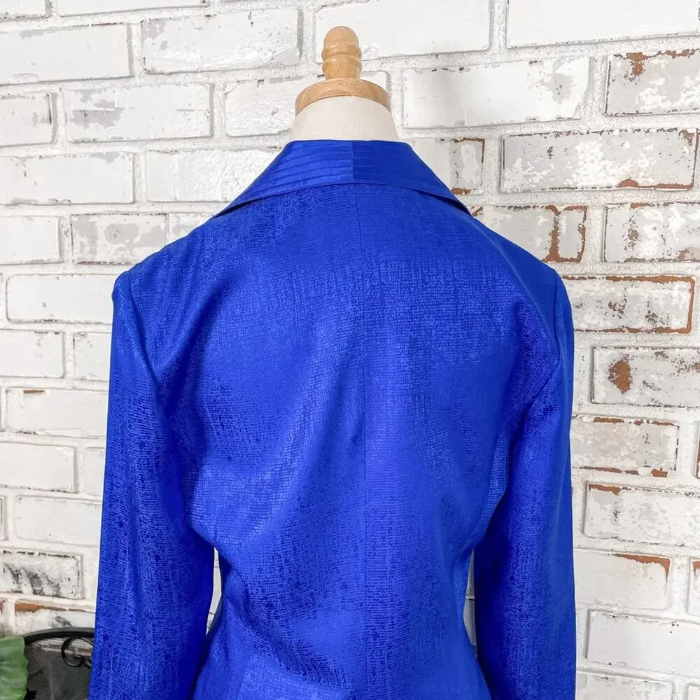 Vintage 90s Adrianna Papell Cobalt Blue Silk Two Piece Skirt Suit Set 6